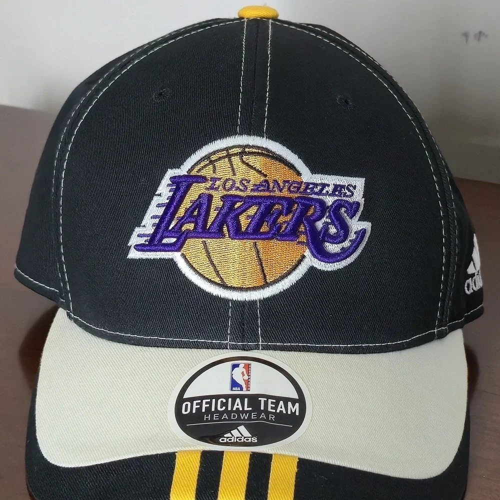 Adidas Los Angeles Lakers NBA Cap Hat Stick Back Black Yellow Adjustable Kobe